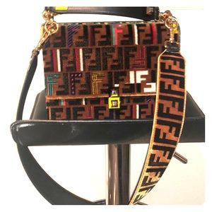 Fendi I Kan embroidered w/ textured leather strap